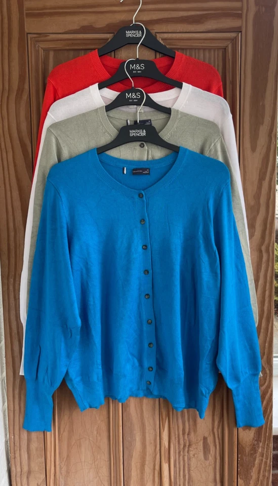 Ex M&S Collection New Crew Neck Button Cardigan Top Pink Blue White Size 20 - 24 - Image 2 of 4