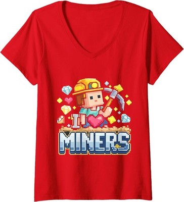 I Love Miners I Heart Miners Cute Mining Gamer Ladies' V-Neck Tshirt
