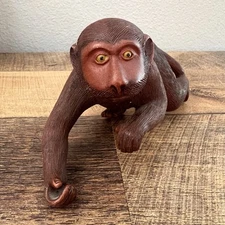 Antique Japanese Sanzaru Netsuke Clay Hand Carved Monkey Stamped Vintage