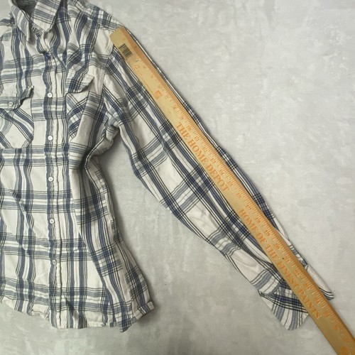 Matix Mike Mo Capaldi Signature Plaid Flannel Button Shirt Blue White M - Picture 8 of 8
