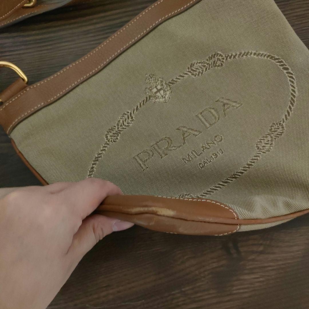 PRADA Jacquard Shoulder Bag Beige Brown thumbnail 6