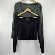 (3) Old Navy Active PowerSoft Top Women Large Green Black GO-DRY Light Support