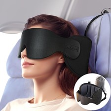 Travel Neck Pillow, 3D Eye Mask Included, Lightweight For Flights, Black