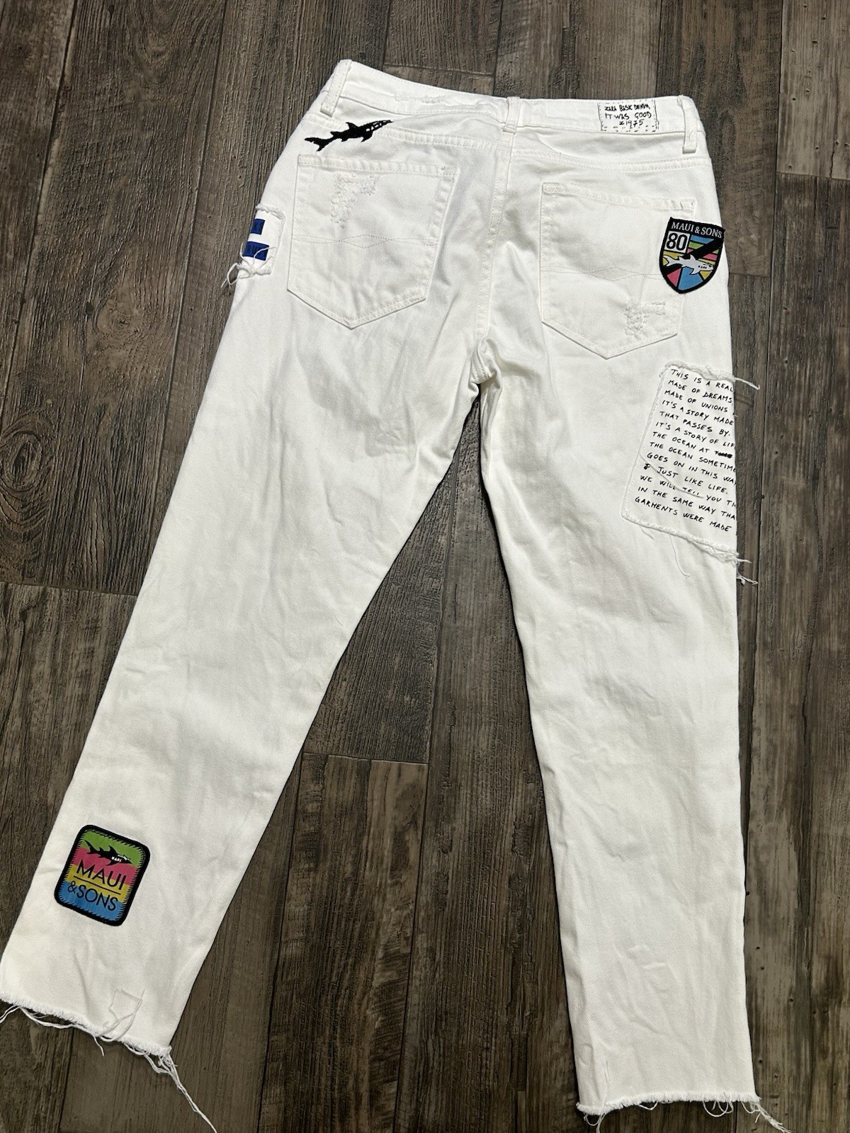 Zara Basic Women's Straight White Denim Jeans Maui and Sons Patch image 7