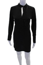 Equipment Femme Womens Silk V-Neck Long Sleeve Mini Dress Black Size XS