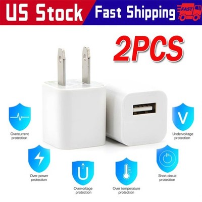 2x White 1A USB Power Adapter AC Home Wall Charger US Plug FOR iPhone 5 6 7 8 X