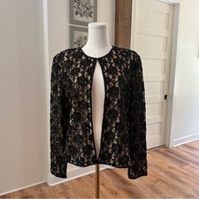 Women's 14 Black Beaded Lace Open Lined Cocktail Holiday Formal Party Jacket