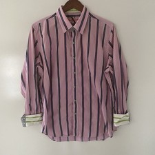 Robert Graham Mens Large Pink Check Stripe Button Front Shirt Flip Cuff L/S