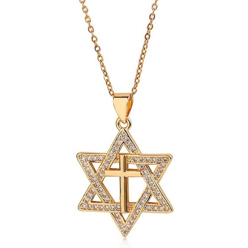 Davidstern Halskette: Kreuz Anhänger klein | Kreuz jüdischer Stern Halskette, 14K...
