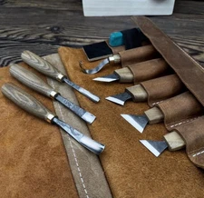 9-Piece Wood Carving Tools Set with Leather Roll Hand-Forged Chisels & Knives