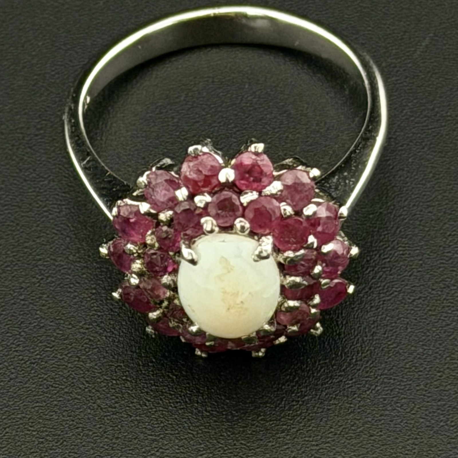 WHITE OPAL RUBY RING STERLING SILVER RING - 1CT R… - image 7