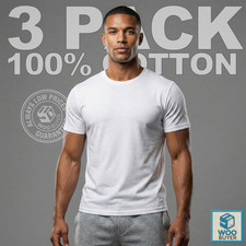 3 Pack Mens Plain Tee 100% Soft Cotton T Shirts / White / Multipack / S-2XL