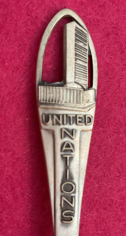 United Nations Building Demitasse Sterling Souvenir Spoon by Bates Klinke 9.5g