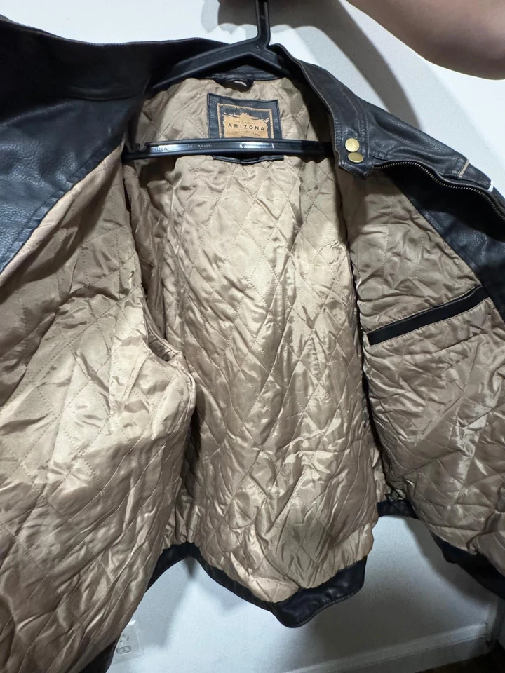 Arizona Jean Co. Leather Moto Jacket 3XL – Black w/ Tan & White Stripes, Lined - Image 4 of 4