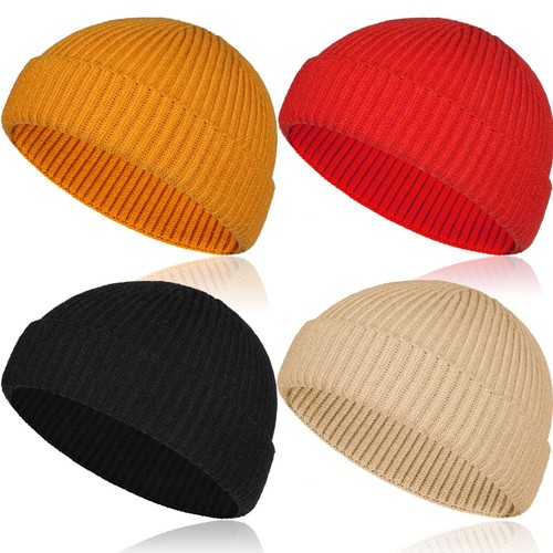 Wool Fisherman Beanie Hat Short Knit Cuff Beanies for Men Women