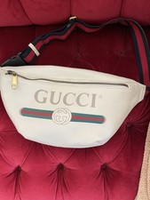 Gucci Belt Bag White Leather Web Canvas Strap
