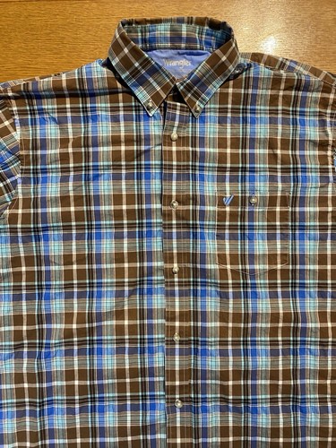 Wrangler Premium Performance Advanced Comfort Men's Size 2XLT Teal & Brown Plaid - Picture 1 of 10