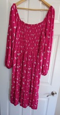 Gap Squareneck Smocked Pink Floral  Boho Midi Dress Size XXL Peasant 