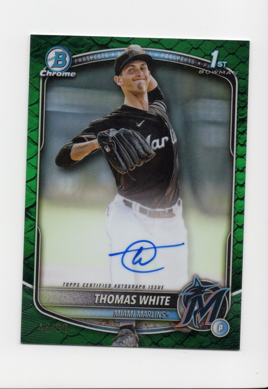 2025 Bowman Chrome Thomas White 1st Auto /99 Green Reptilian Refractor #CPA-TW