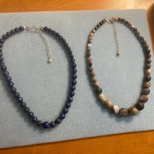 2 Desert Rose Trading DRT Sterling Lapis & Agate Stone Necklaces