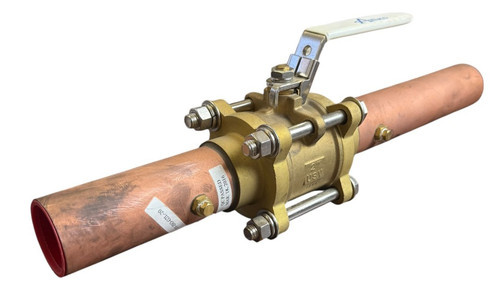 Amico VV-ISO-G2L-20 2" USV Brass 3-Piece Ball Valve Double Port  Copper Tube Ass