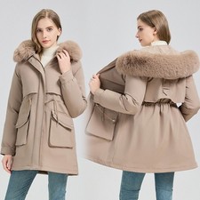 Women's Winter Fur-Lined Hooded Parka Coat Mid Length Down