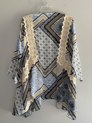 Catherines 3X 26/28W Kimono Cardigan transparent Paisley fließend vorne offen Boho Ösen - Bild 5 von 12