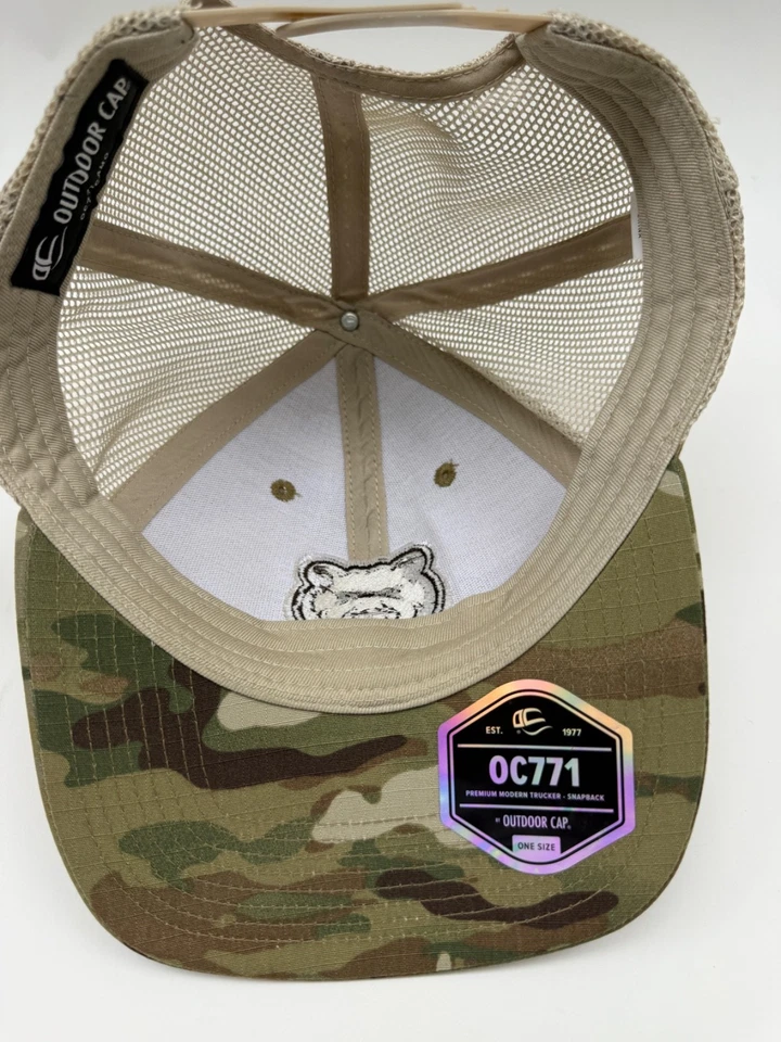 OC771 Trucker Hat Angry Bear Patch Tan Camo Mesh Snapback Outdoor Cap - Image 3 of 4