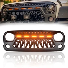 For 2007-2018 Jeep Wrangler JK Front Grille Shark Grill With LED Running Lights
