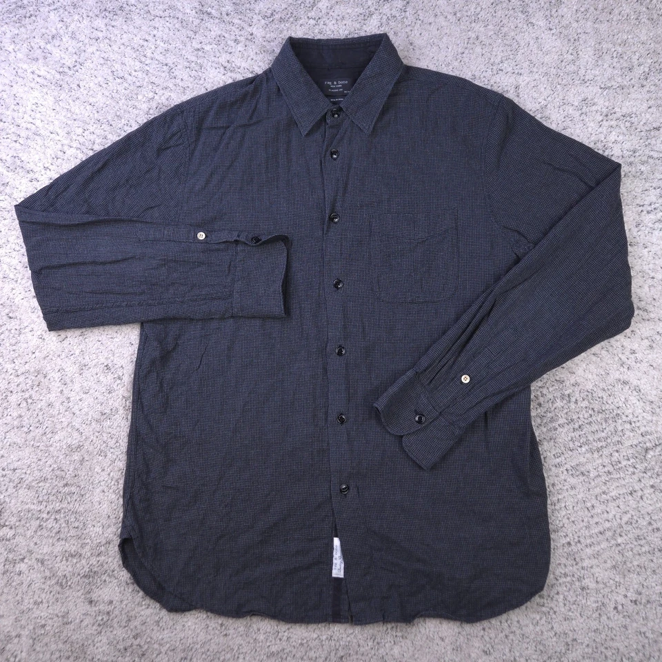 Camisa de hueso de trapo para hombre calce clásico mediano manga larga bolsillo cuello carbón Foto 2 de 4