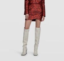 420 Just Cavalli Queen Women Red Jaguar Printed Draped Mini Skirt Sz IT48 US12