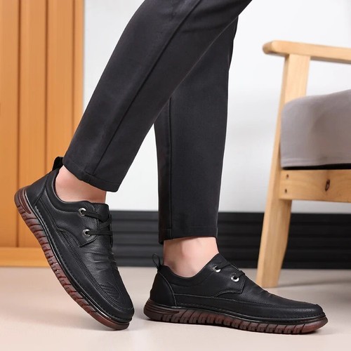 Zapatos informales de cuero para hombre Zapatos transpirables de negocios al aire libre con cordones Zapatos planos - Imagen 17 de 26