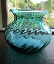 Aqua Blue Optic Swirl Glass Vase - 4 1/8" tall