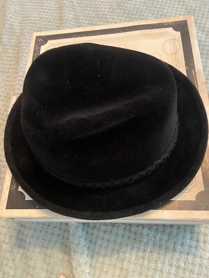 Vintage Stetson Black Velvet Feathered Fedora Hat 7 1/8 The Vintage Stetson Black Velvet Feathered Fedora Hat 7 1/8 The