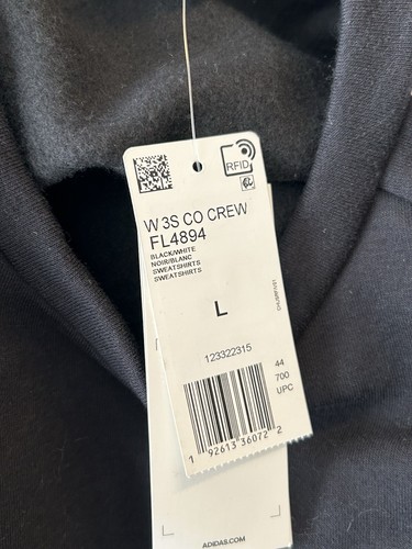NWT Adidas Crew Neck Sweatshirt Pullover Long Sleeve Top Black Women's Large - Picture 6 of 8