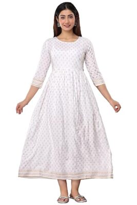 Maternity Feeding Dress For Women With Zipper Kurti Style Cotton Gown (White)