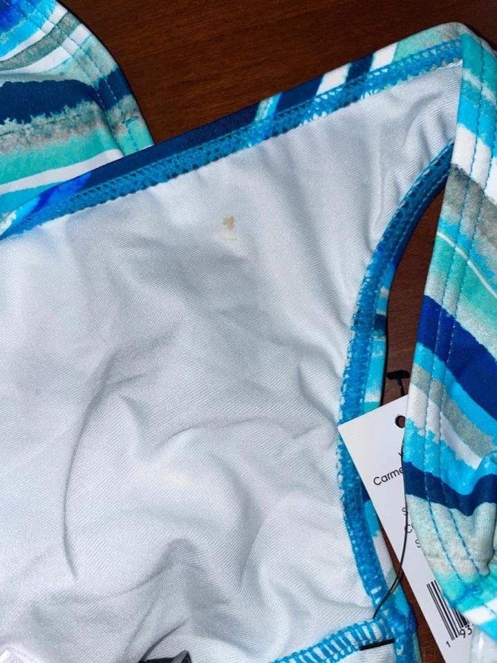 $134 Carmen Marc Valvo Cuello en V Sobrepelliz UNA Pieza Azul Talla 10 (MANCHADO) Foto 3 de 4