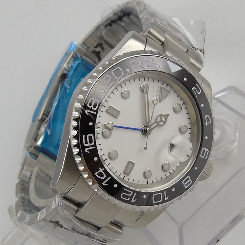 40MM Sterile Automatic Mens Watch Sapphire Glass GMT White Dial Date Ceramic - Picture 2 of 14