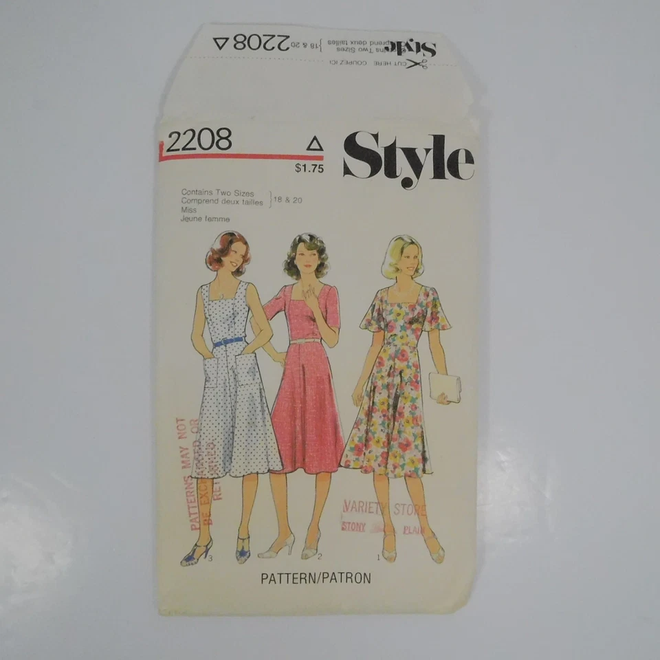 Style 2208 Misses Dreses Pattern Size 18-20 Uncut Flared Square Neckline Pockets - Image 4 of 4