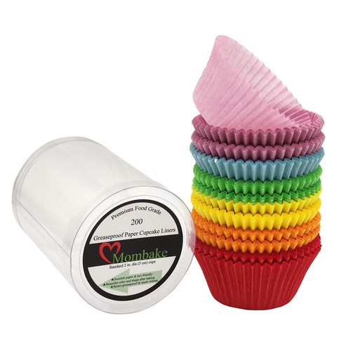 Standard Rainbow Bright Greaseproof Cupcake Liners Paper Baking Cups Assorted...