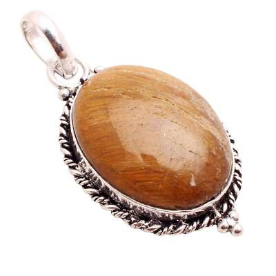 Tiger Auge Edelstein Versilberter Anhänger Handmade Schmuck Geschenk 4cm P-12934
