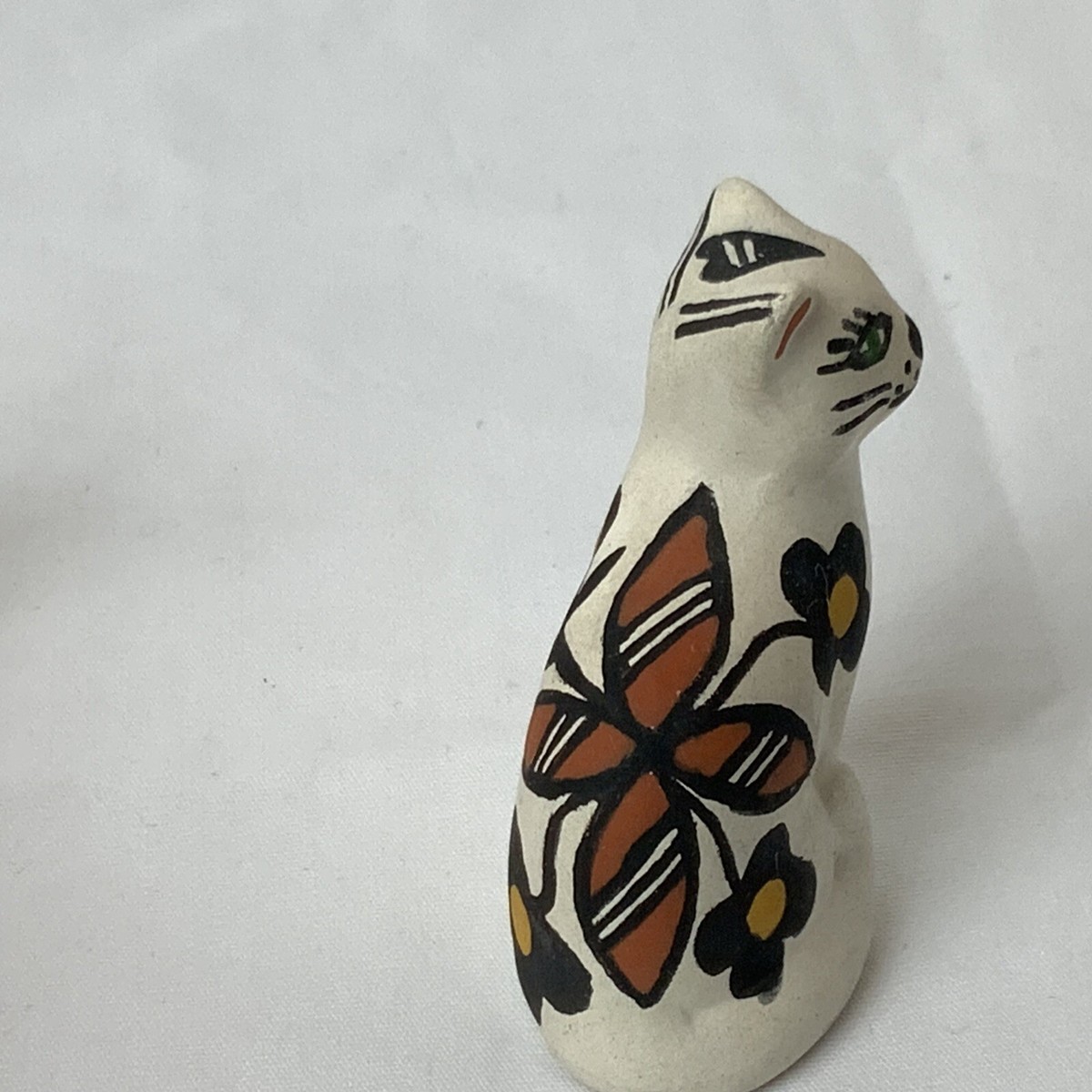 Native American Pottery Miniature Hand Painted Cat Signed Acoma NM
