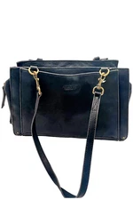 American Leather Co. Willis Triple Entry Leather Satchel Black Smooth