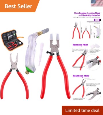 Rubber Grip 3-Piece Glass Pliers & Cutter Set for Precision Stained Glass Work