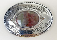 Vintage 70/80s Belt Buckle w/ Large Stone Silver Accent Made In USA EUC