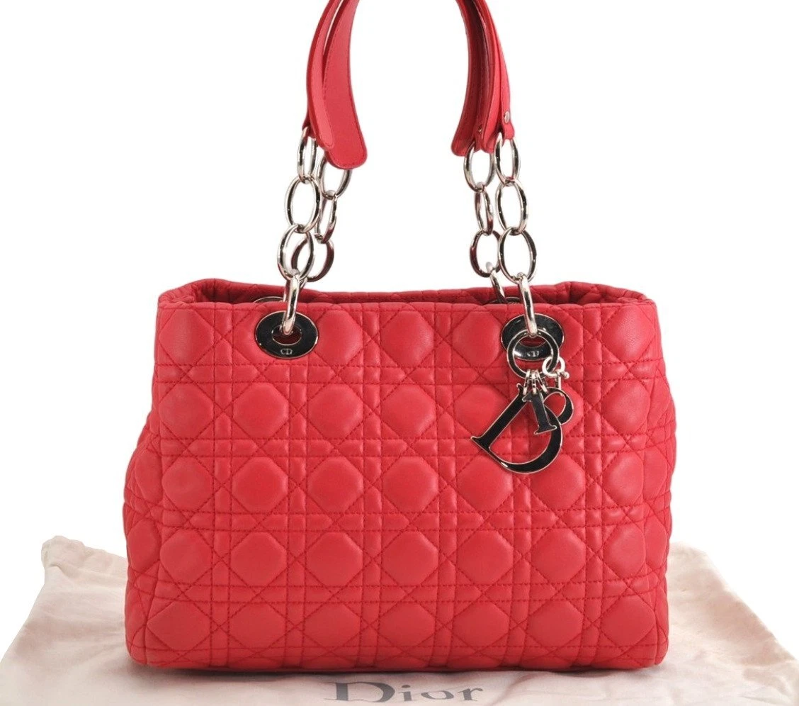 Authentique sac fourre tout Christian Dior vintage cuir cannage bandoulière rouge CD 3941M