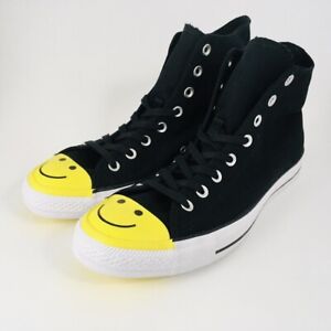 Converse All Star Hi Black/White Yellow Smiley Face Men 10 Women 12 164423C  | eBay