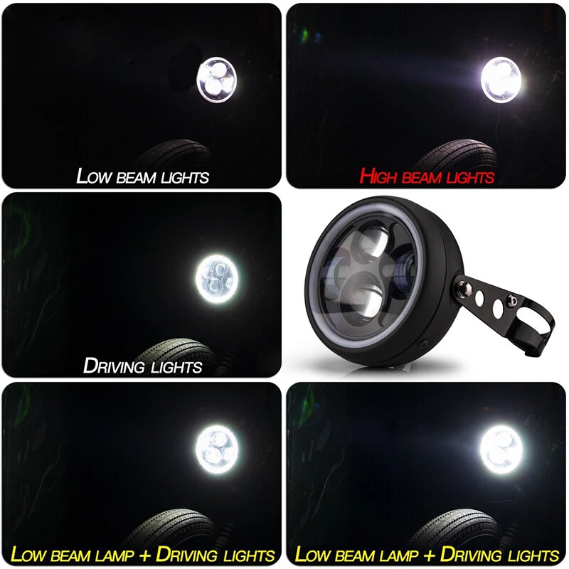 Proyector LED redondo para faros de motocicleta de 6,5 pulgadas con soporte para Harley Davidson Foto 3 de 4