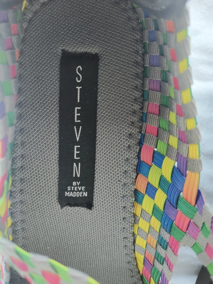 Steve Madden Womens Shoes Size 8.5 Brynn Mary Jane Rainbow Woven Checkerboard 90 - Image 3 of 4