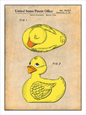 1981 Rubber Ducky Patent Print Colorized Art Drawing Poster | eBay